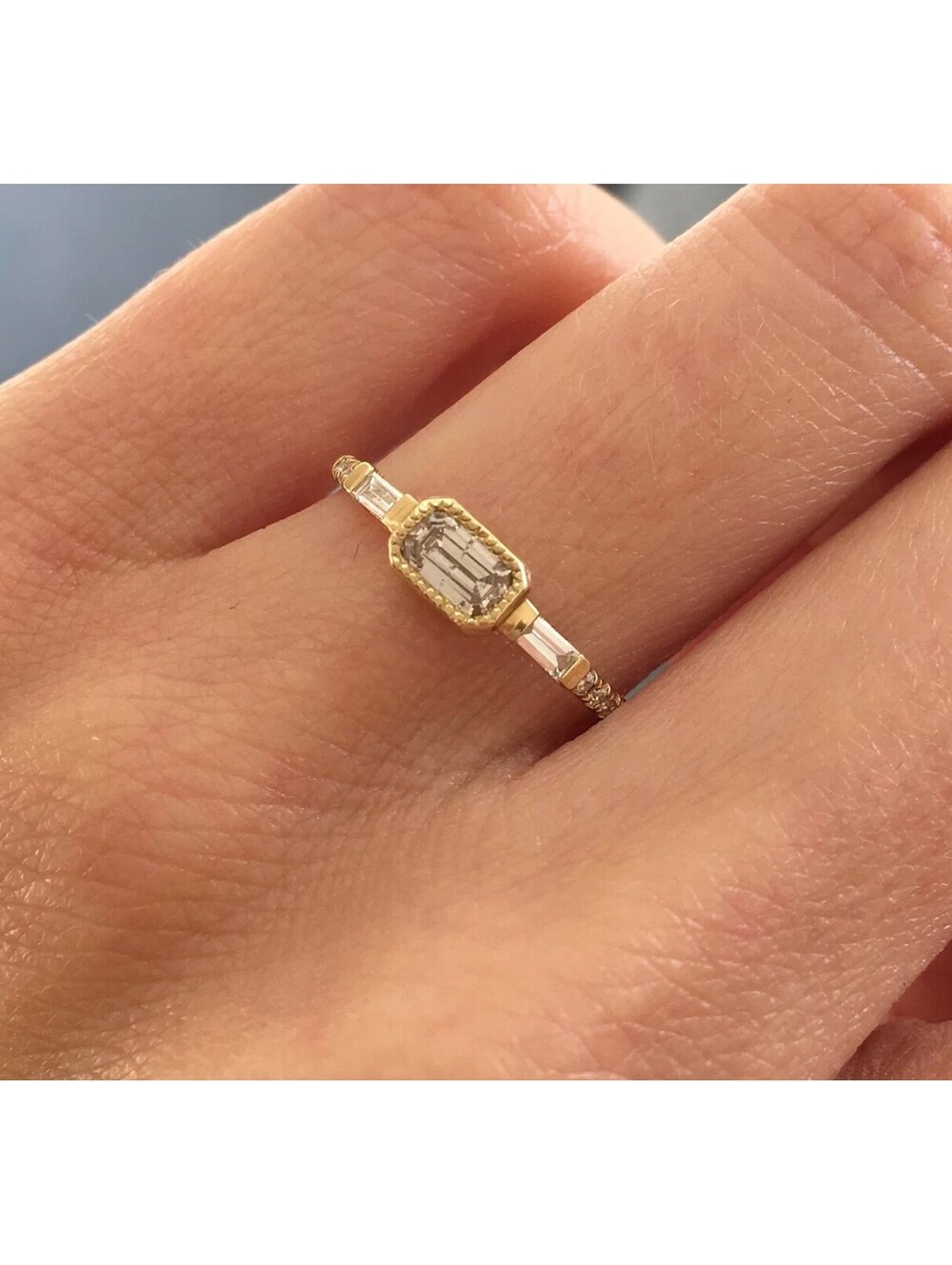 JENNIE KWON DESIGNS JS DIAMOND BAGUETTE EMERALD CUT ENGAGEMENT RING SIZE 5 - Picture 10 of 10